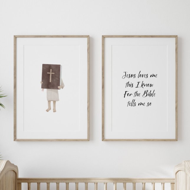 Jesus loves me Christian Girl holding bible poster Wall Art Sets (Creator Uploaded)