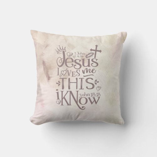 JESUS LOVES ME Christian Pink Abstract Watercolor Throw Pillow