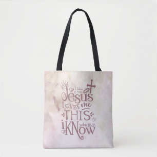 JESUS LOVES ME Christian Pink Abstract Watercolor Tote Bag