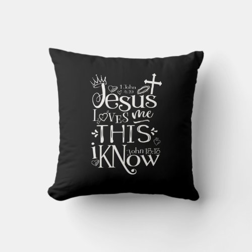 JESUS LOVES ME Christian Quote Modern Black White Throw Pillow