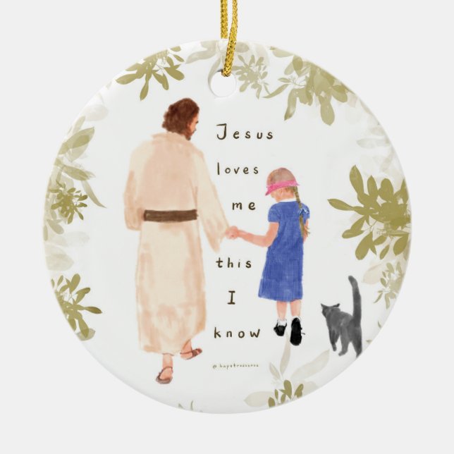 Jesus Loves Me Christmas Ceramic Ornament (Front)