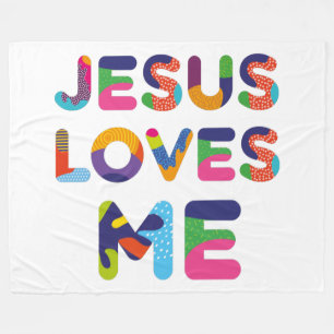 Jesus Loves Me Colorful Decorative Text Art Fleece Blanket