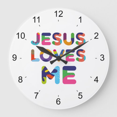 Jesus Loves Me Colorful Decorative Text Art Large Clock