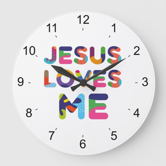 Jesus Loves Me Colorful Decorative Text Art Large Clock (Front)