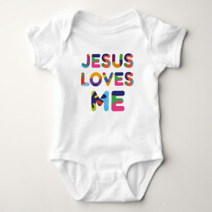 Jesus Loves Me Colorful Text Art Baby Bodysuit