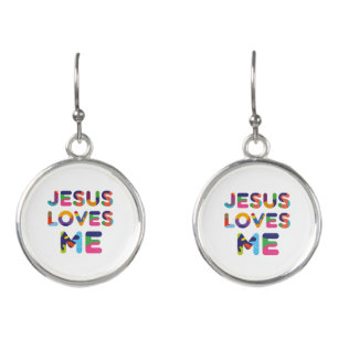 Jesus Loves Me Colorful Text Art Earrings