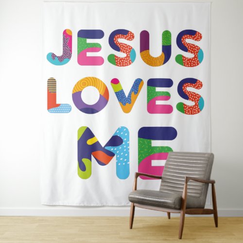 Jesus Loves Me Colorful Text Art Tapestry