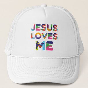 Jesus Loves Me Colorful Text Art Trucker Hat