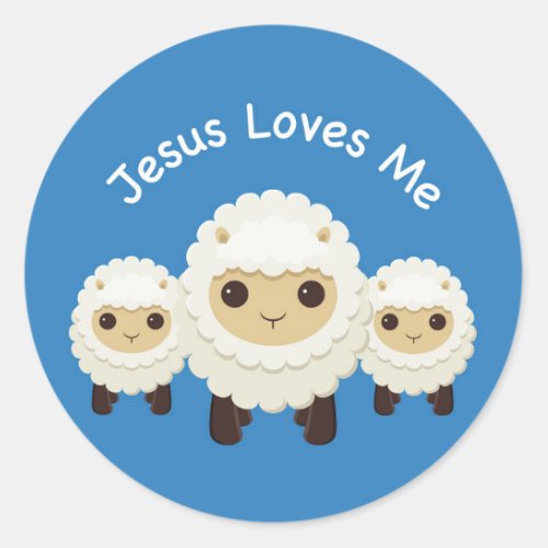 Jesus Loves Me Cross shepherd sheep Blue Sticker