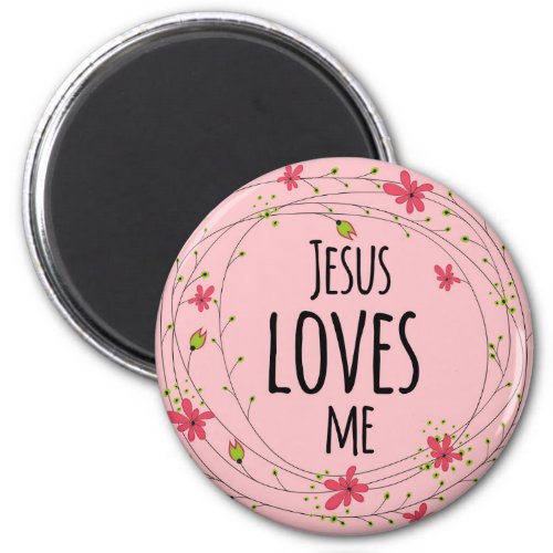 Jesus Loves Me Cross Wreath Floral Pink Magnet