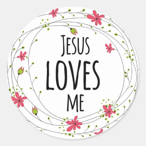 Jesus Loves Me Cross Wreath Floral White Sticker