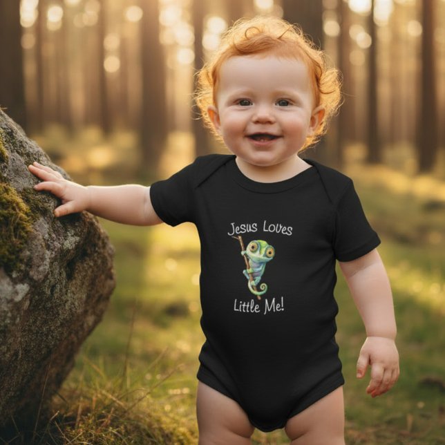 Jesus Loves Me Cute Big Eyes Lizard Boy Girl Baby Bodysuit (Creator Uploaded)