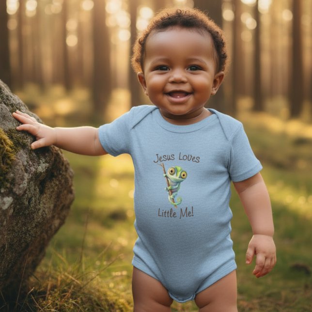 Jesus Loves Me Cute Big Eyes Lizard Boy Girl Baby Bodysuit (Creator Uploaded)