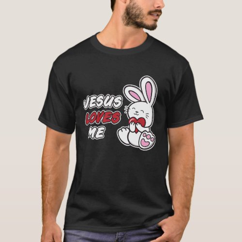 Jesus Loves Me Cute Bunny Rabbit Easter Christian  T_Shirt