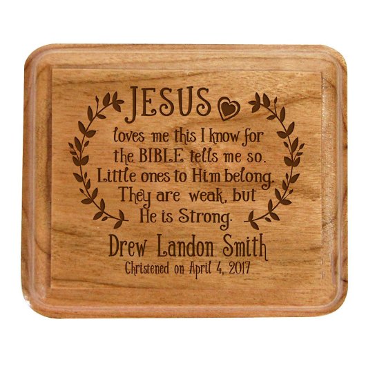 Jesus Loves Me Cute Christening Wooden Jewelry Box (Top)