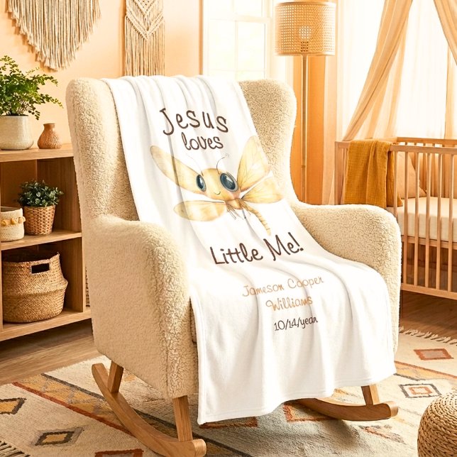 Jesus Loves Me Cute Dragonfly Boy Girl Baby Blanket (Creator Uploaded)