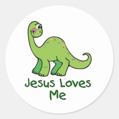 Jesus Loves Me Dino Classic Round Sticker