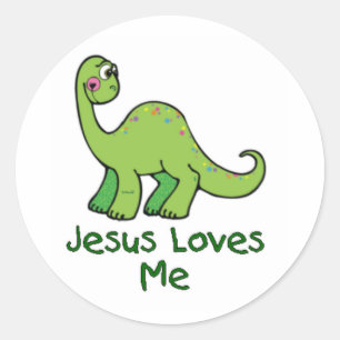 Jesus Loves Me Dino Classic Round Sticker