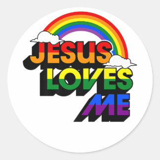 Jesus Loves Me Gay Rainbow Gay Pride Flag And Quee Classic Round Sticker