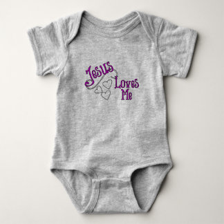 Jesus Loves Me Grey with Hearts Baby Bodysuit