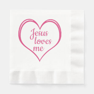 JESUS LOVES ME in Heart Napkins