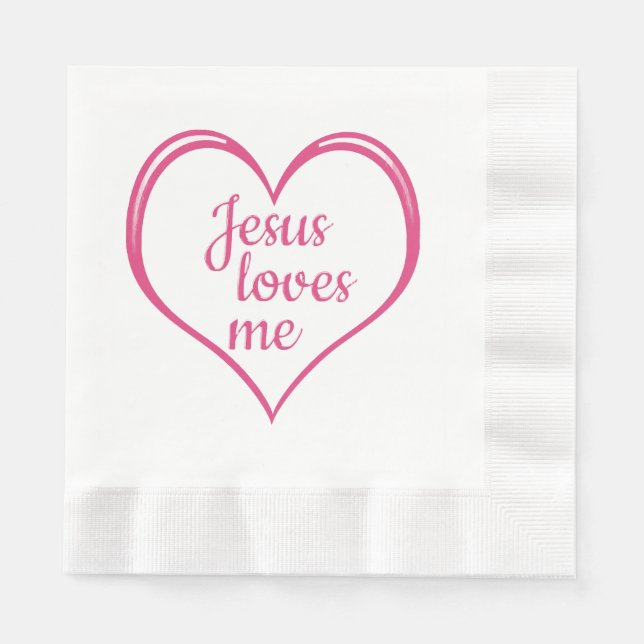JESUS LOVES ME in Heart Napkins (Front)