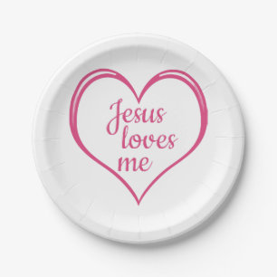 JESUS LOVES ME in Heart Paper Plates
