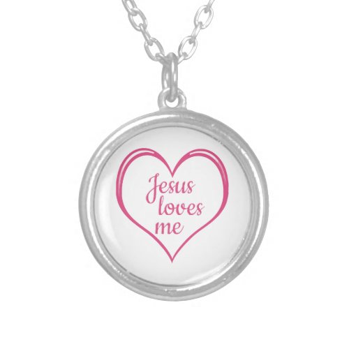 JESUS LOVES ME in Heart Silver Plated Necklace