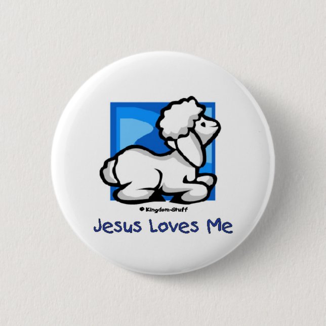 Jesus Loves Me Lamb Pinback Button (Front)
