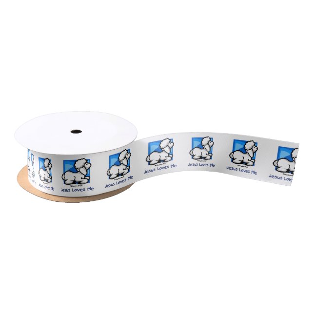 Jesus Loves Me Lamb Satin Ribbon (Spool)