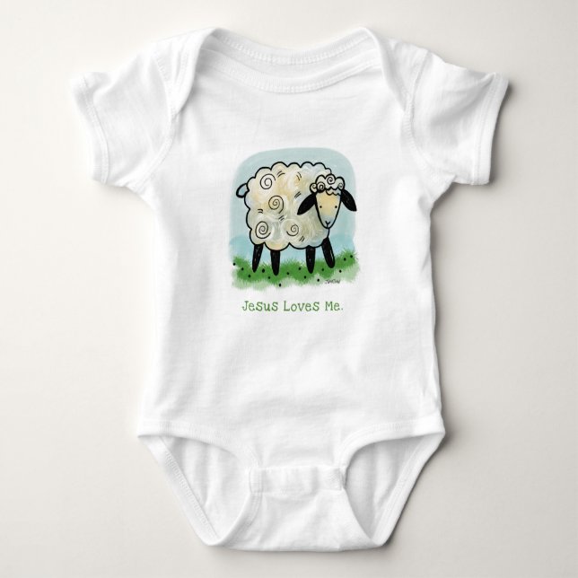 Jesus Loves Me, Little Lamb Onsie Baby Bodysuit (Front)