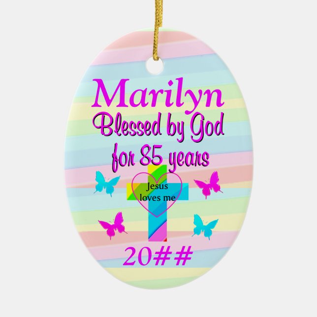 JESUS LOVES ME PERSONALIZED 85TH BIRTHDAY ORNAMENT (Front)