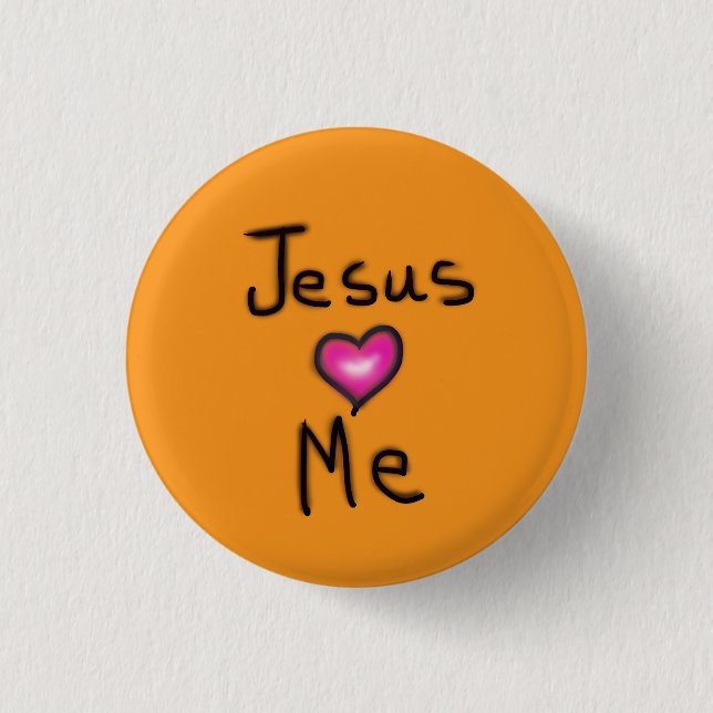 Jesus Loves Me Pink Heart Button (Front)