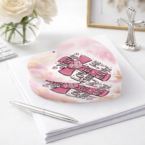 Jesus Loves Me Pink Marbled Heart Design Paperweight