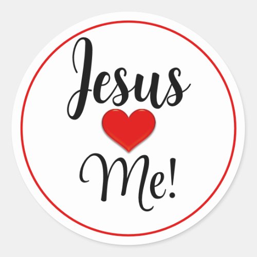 Jesus Loves Me Red Heart Classic Round Sticker