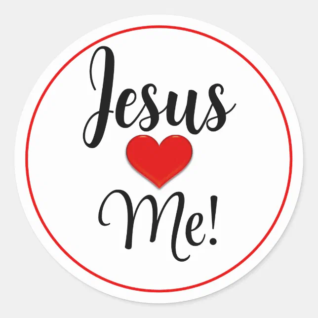 Jesus Loves Me Red Heart Classic Round Sticker | Zazzle