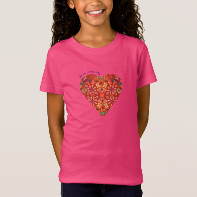 Jesus Loves Me Retro Heart Coral Design T-Shirt (Front)