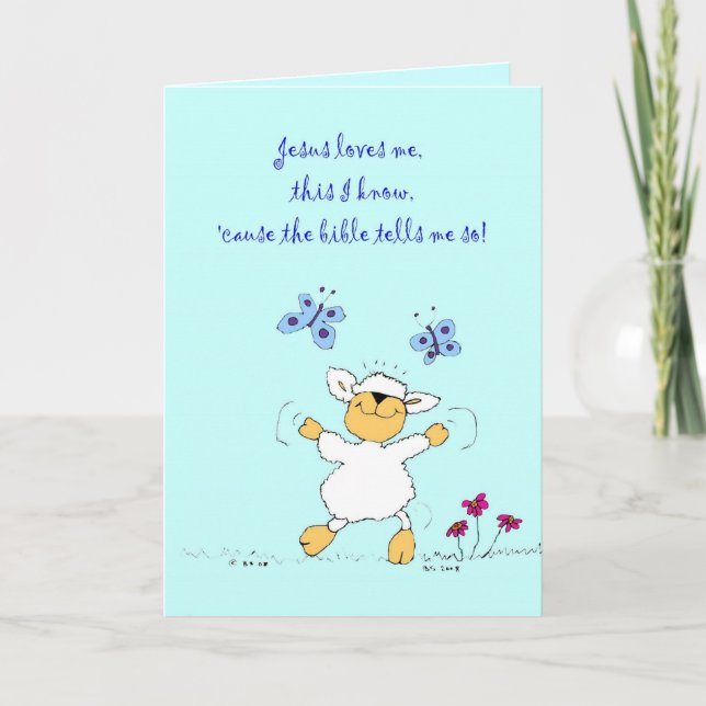 jesus loves me, sheep, greeting card (Front)