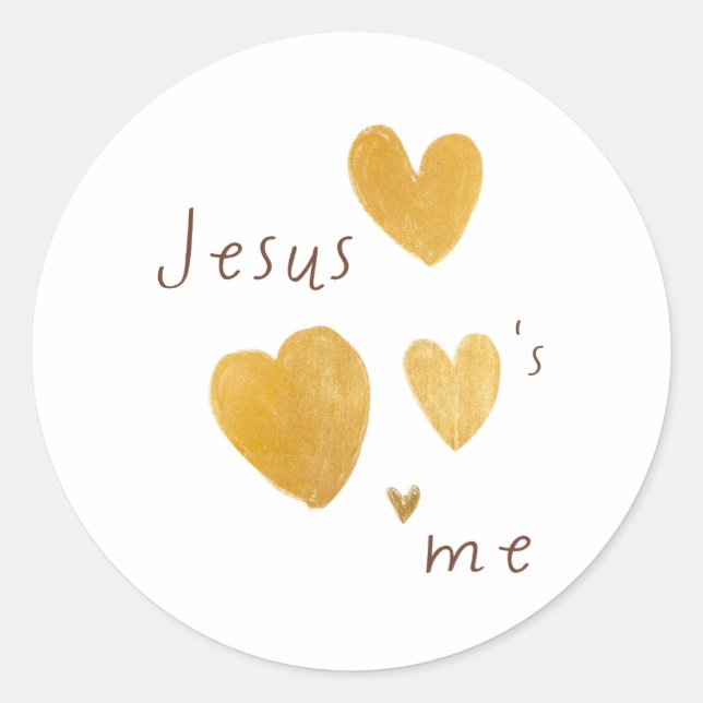 Jesus loves me. Stickers. gold heart modern Classic Round Sticker (Front)