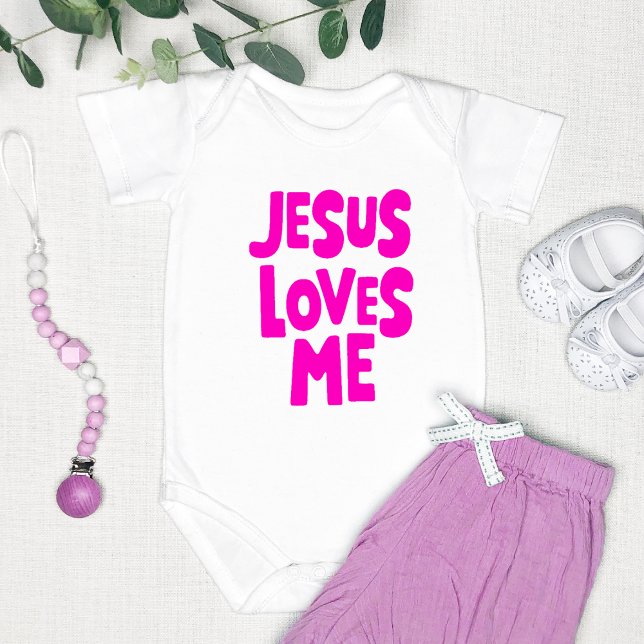 "Jesus Loves Me" Sweet and Simple Pink Baby Bodysuit (Creator Uploaded)