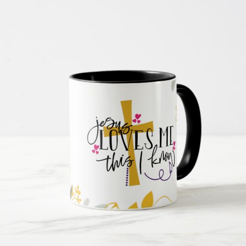 Jesus Loves Me This I Know Cross and Flowers Mug