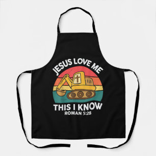 Jesus Loves Me This I Know Excavator Christian Apron