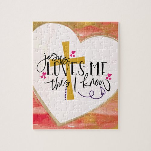 Jesus Loves Me This I Know Heart Cross Jigsaw Puzzle