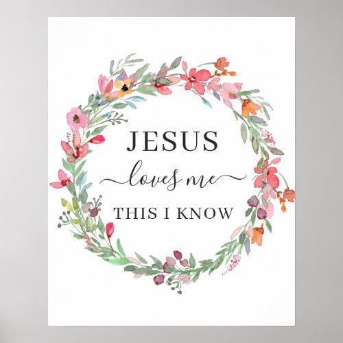 Jesus Loves Me Watercolor Wreath Poster