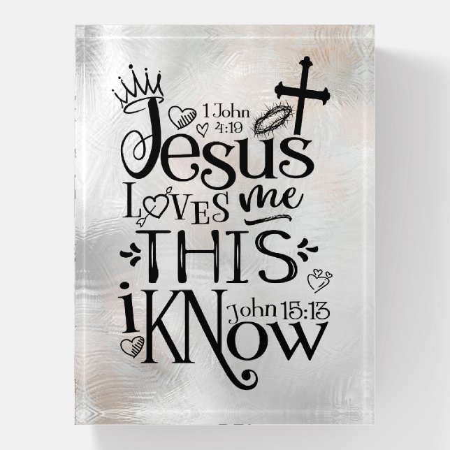JESUS LOVES ME Whimsical Christian Song Quote Paperweight (Vertical)