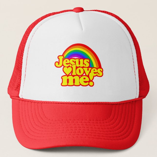 Jesus Loves Me (with Rainbow) Trucker Hat (Front)