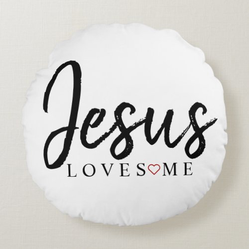 Jesus Loves Me with red heart  Round Pillow