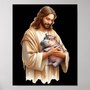 Jesus Loves Moo Deng Bouncy Pig Cute Ba Poster