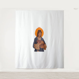 Jesus Loves Moo Deng T-Shirt Tapestry