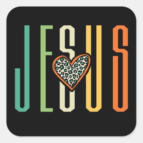 Jesus Loves Retro Heart Square Sticker
